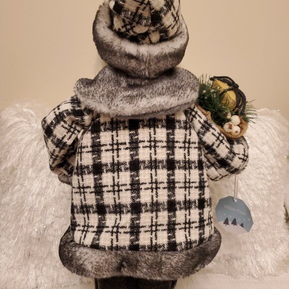 NWT White Pine Free Standing Santa Black White Plaid Herringbone Holiday Decor - Picture 8 of 17